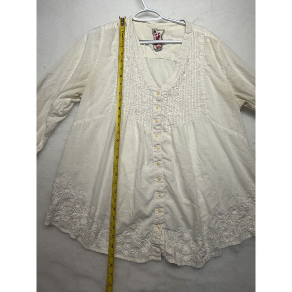 Johnny Was White Blouse Tunic with embroidered button-down floral details XL - Picture 6 of 9